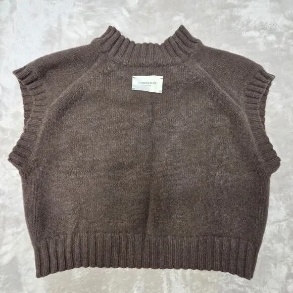 Florence Black Lambswool Knit Vest Brown XL Made in Scotland Unisex - Picture 2 of 7